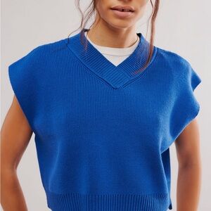 Free People Royal Blue V-Neck Sweater